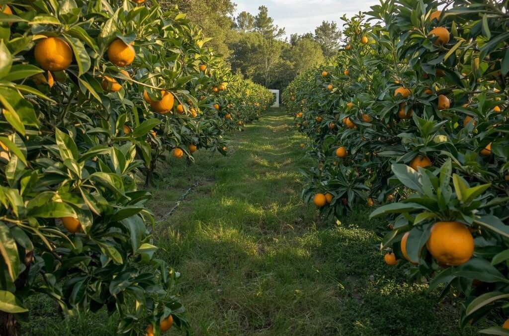 ripe fruit on orange trees