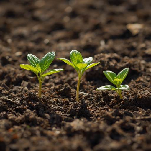 three plants starting to grow in organic soil
