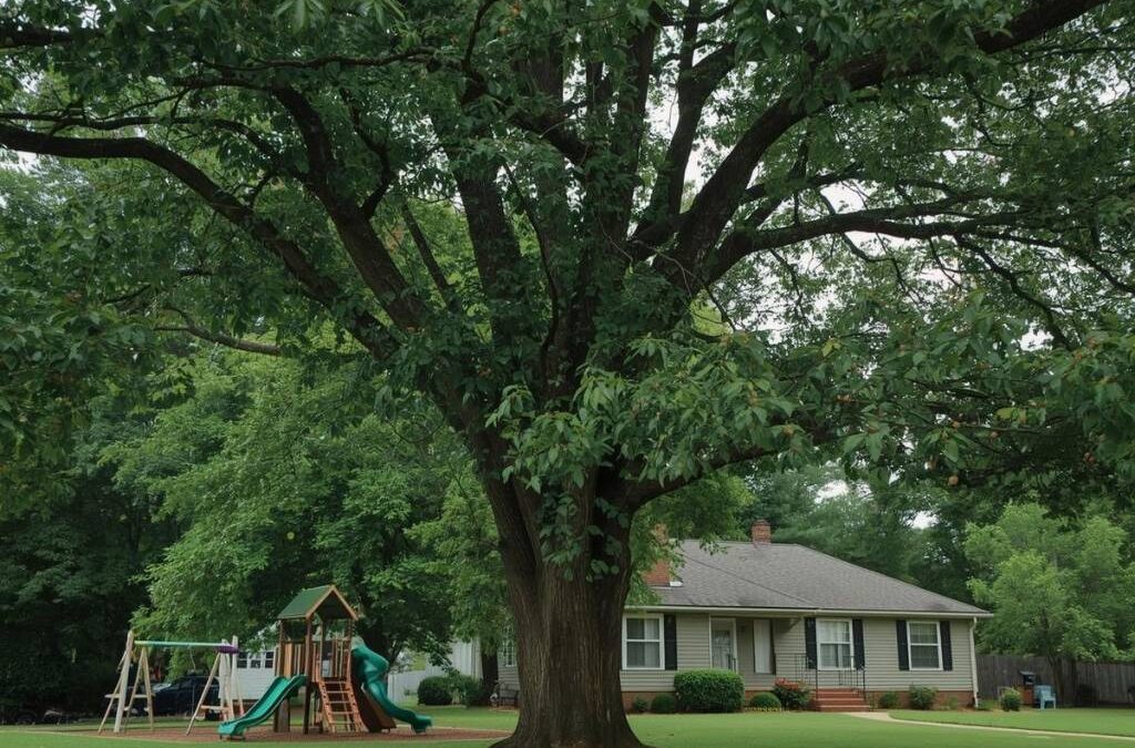 A Black Walnut tree growing in the backyard of a 3 bedroom home in central Alabama.