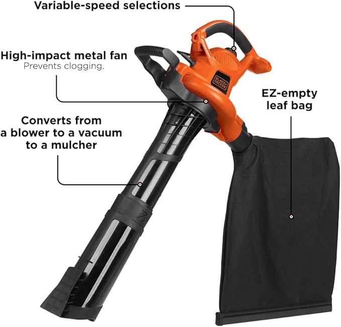 This tool features an adjustable speed setting, a leaf vacuum function, and a mulcher.