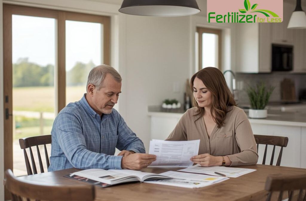 A couple looks over finances for their lawn care business