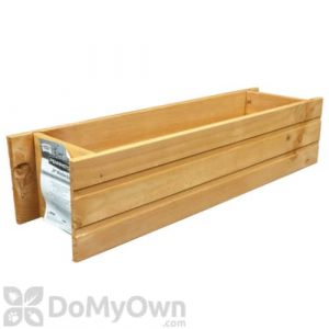 A wooden window planter box