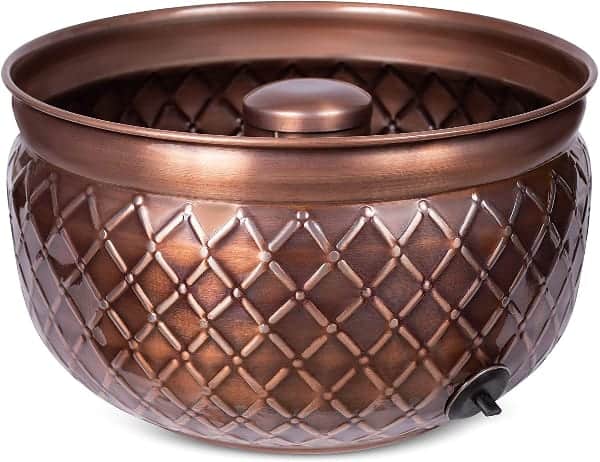 A Beautiful Copper Garden Hose Container by BIRDROCK HOME. This all metal product mahes a great hideaway solution.