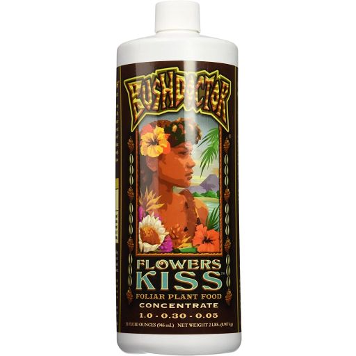 1-.3-.5 A bottle of Bush Doctor Flowers Kiss Fertilizer Product