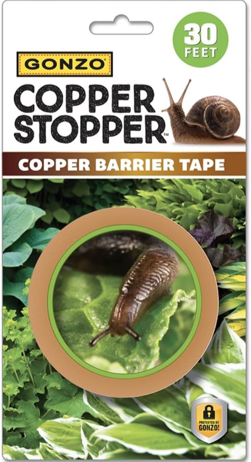 GONZO Copper Stopper Slug and Snail Barrier Tape 30 Feet - Non-Toxic Slug & Snail Repellent - Pet Safe - Plant Guards for Potted Plants - Pack of 1