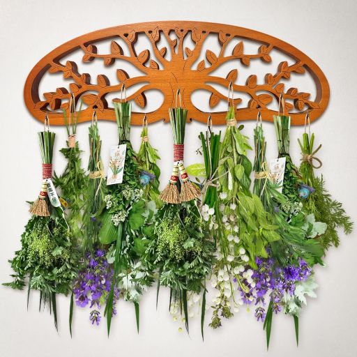 Buy It Here Rustic Flower Drying Rack Hanging – Artistic Tree of Life Design for Kitchen & Garden – Holds 11 Herb or Flower Bouquets – Space-Saving Decorative Dryer – Gift for Gardeners & Home Crafters