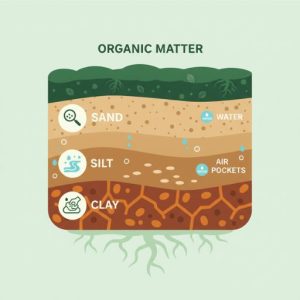 organic matter sites on top of different layers of materials like clay and sand